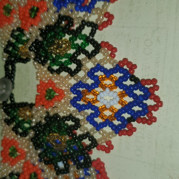 Wearable ART Vintage Glass Seed Bead and Faux Pearl Collar Necklace Style - Picture 2 of 5